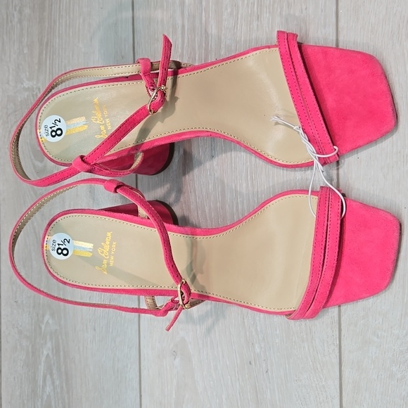 Sam Edelman Women KIT Pink Suede Square Toe Heels Sandals Shoes Sz 8.5M - Picture 3 of 12